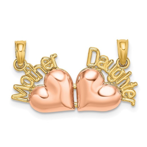 14k Two-Tone MOTHER and DAUGHTER Break-Apart Hearts Charm,All Products : American Fashion Style Bags On Sale